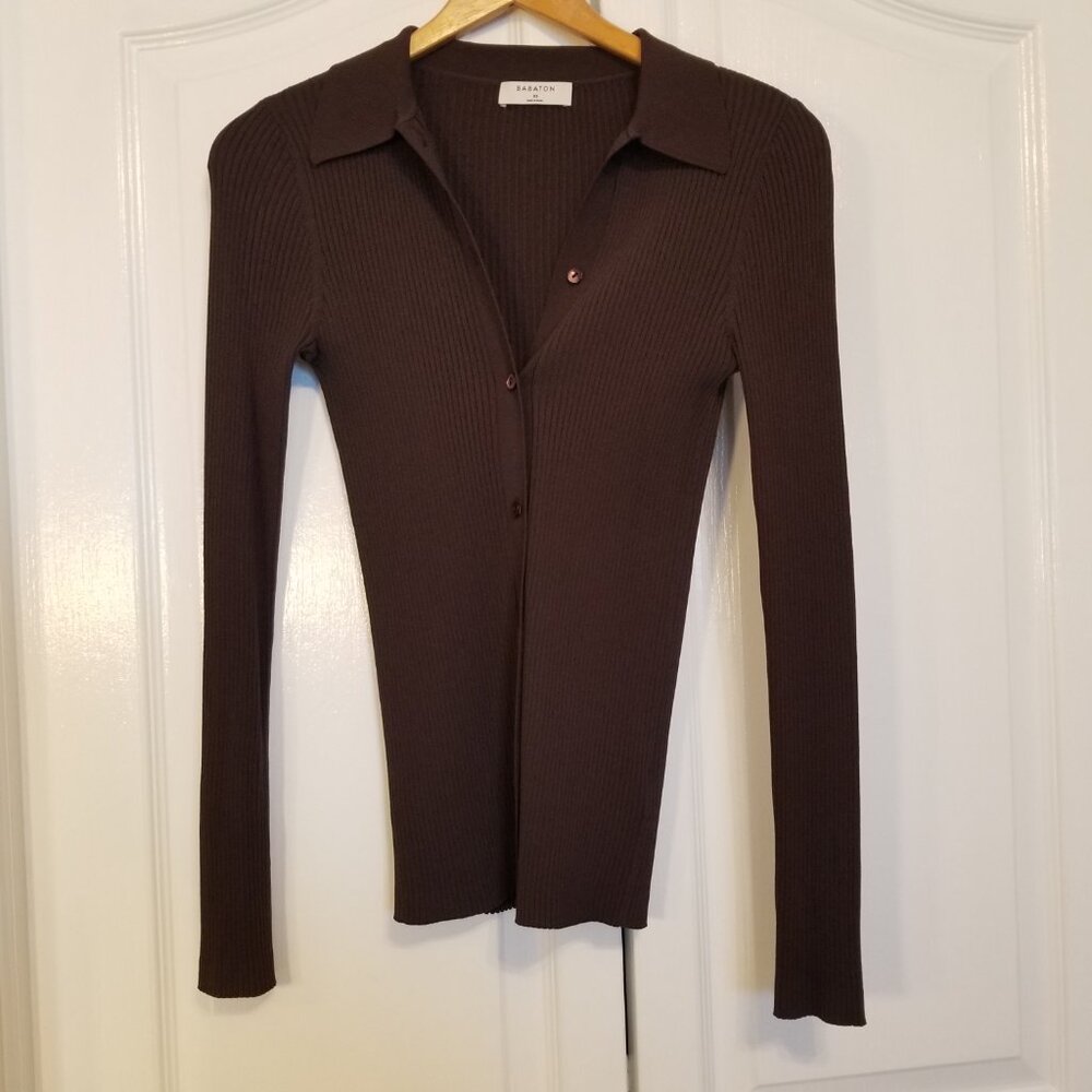Babaton Chocolate Brown Ribbed Button-Down Top - Picture 11 of 13
